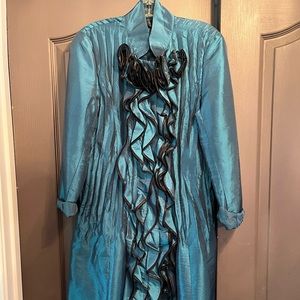 Ruffled teal blue taffeta look dress or cute with leggings.